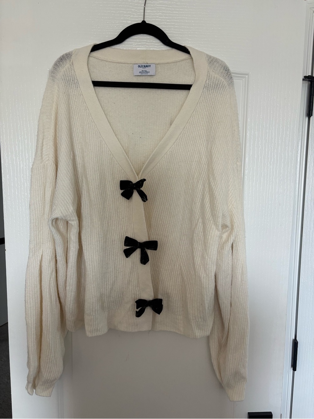 Old Navy Cream Button-Front Cardigan with Black Bow Details